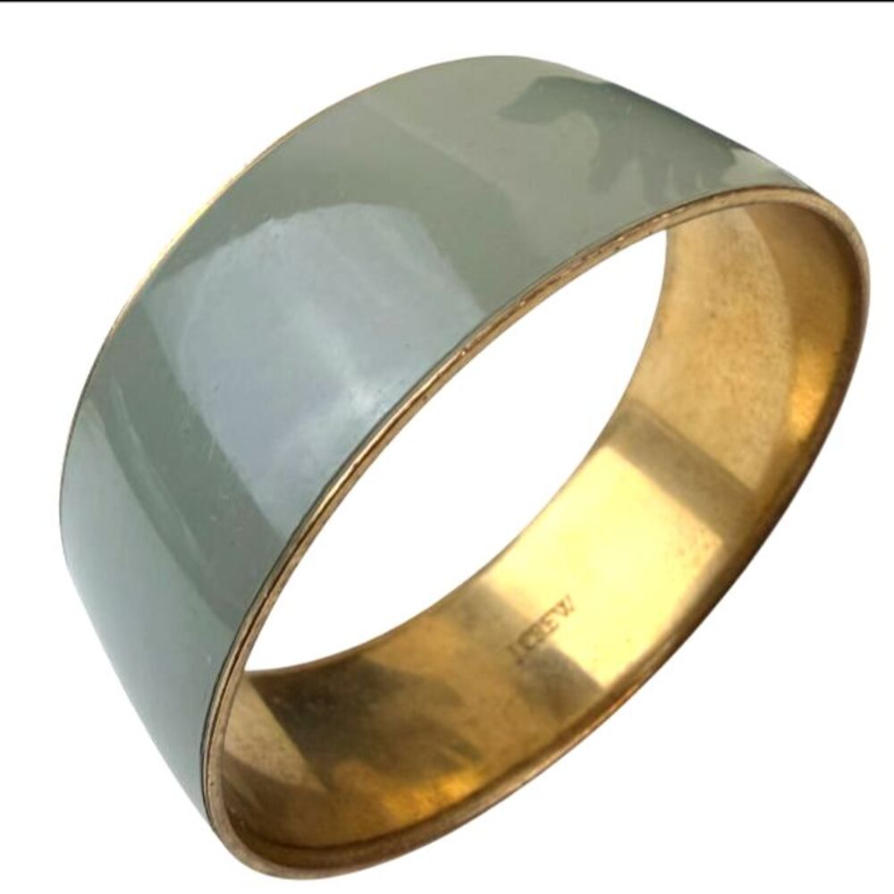 J.Crew Wide Enamel Bangle Bracelet Chunky Sage Green Khaki Gold Tone Jewelry
